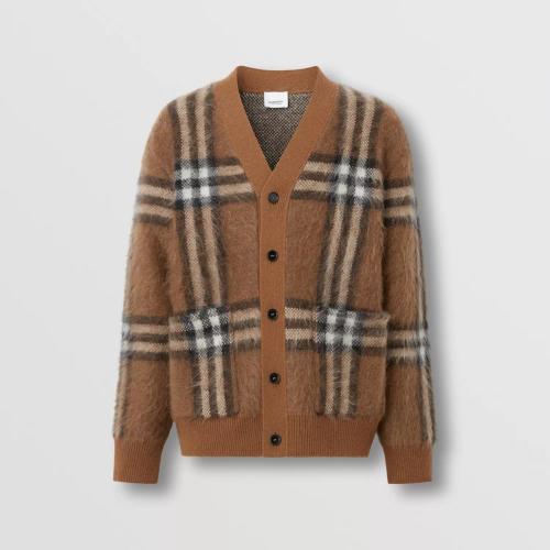  BURBERRY 22年秋冬 男士 格紋提花羊毛馬海毛混紡開衫 80579071