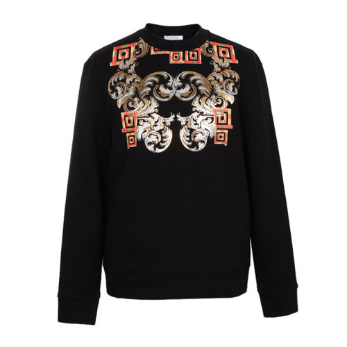 VERSACE/范思哲 男士黑色棉質彩色印花希臘回紋裝飾圓領長袖上衣衛衣運動衫套頭衫 V800821M-VJ00400-V7008
