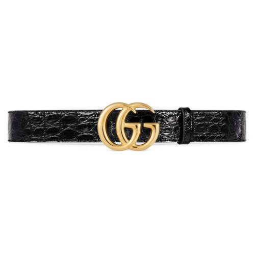  GUCCI古馳 22年秋冬 男士 閃亮雙G帶扣鱷魚皮腰帶 406831 E7I0G 1000