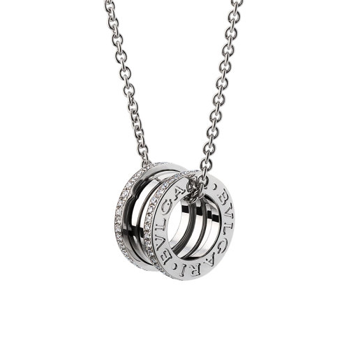 BVLGARI/寶格麗 B.ZERO1系列 18K金白金圓形吊墜邊緣鑲有密釘鉆石的項鏈 350054