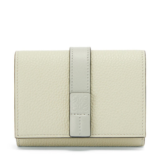 LOEWE/羅意威 22春夏新款 女士大理石綠/灰白色柔軟粒面牛皮革徽標壓印三折錢包0010697316