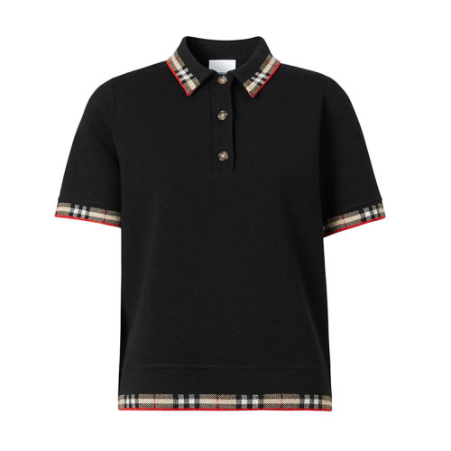 BURBERRY/博柏利格紋邊飾短袖T恤女士短POLO衫8029625