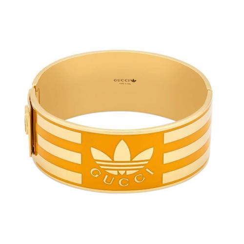  GUCCI古馳 22年秋冬 女士 adidas x Gucci聯(lián)名系列琺瑯條紋手鐲 702882 J1631 8083