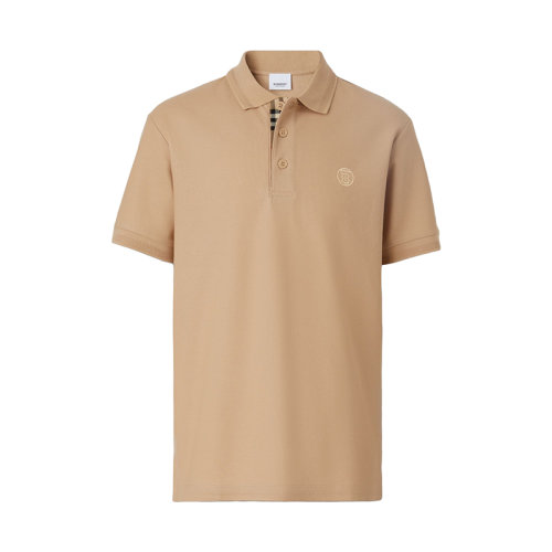 BURBERRY/博柏利 22年春夏新款 男士柔黃褐色純棉珠地網眼布專屬標識裝飾短袖Polo衫80570881