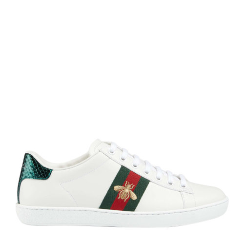 GUCCI/古馳Ace系列 女士白色皮革蜜蜂刺繡標志織帶時尚休閑運動鞋低幫板鞋小白鞋女鞋431942-02JP0-9064