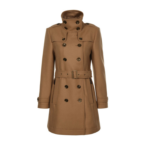 BURBERRY/博柏利 長款女裝 駝色立領雙排扣附腰帶經典款羊毛女士大衣 女士外套 女士風衣39761351