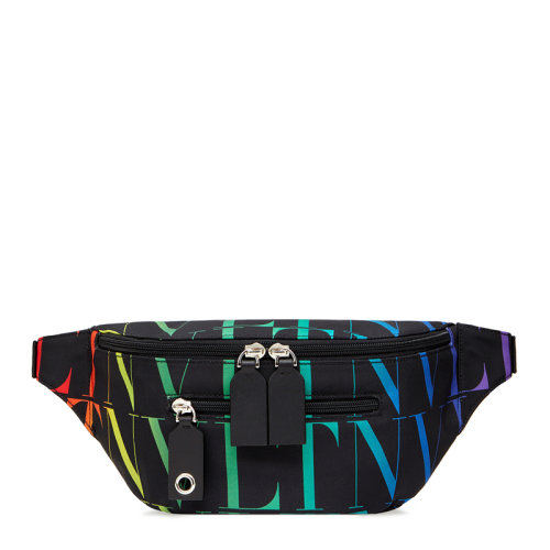 Valentino/華倫天奴 VLTN TIMES系列男士黑色尼龍彩色字母徽標印花裝飾拉鏈開合單肩包斜挎包胸包腰包男包 VY2B0982-MVX-N78