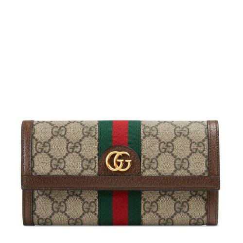 GUCCI/古馳  Ophidia女士棕色帆布雙G按扣錢包 523153 96IWG 8745