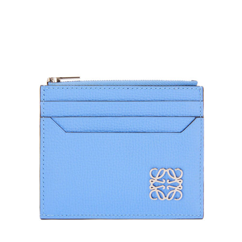 LOEWE/羅意威 22春夏新款 女士天青石藍色卵石紋牛皮革銀色金屬徽標裝飾拉鏈卡包卡片夾C821R80X01-5576