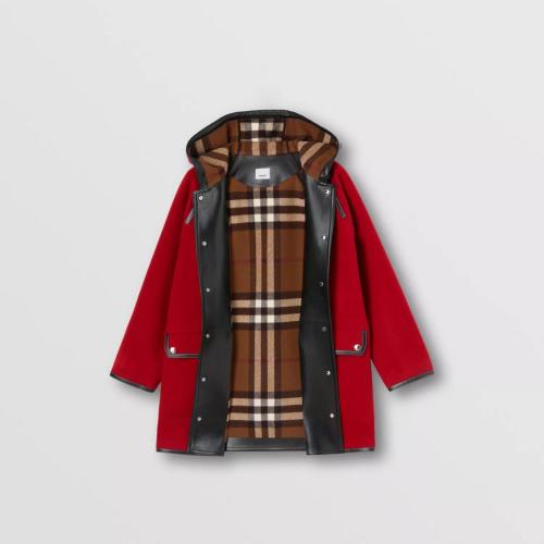  BURBERRY 22年秋冬 女士 皮革飾邊羊毛連帽風雪大衣 80560291