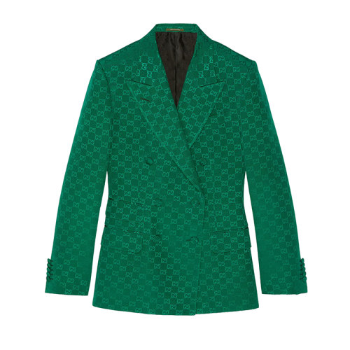 GUCCI/古馳      女士翠綠色輕質GG帆布雙排扣夾克669527ZAHMD3493