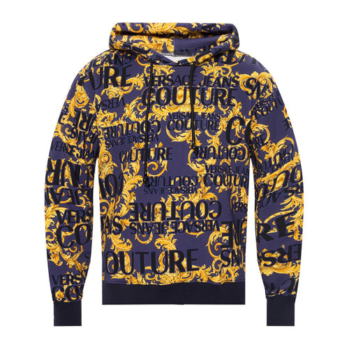 VERSACE JEANS/范思哲牛仔 男士拼色棉質(zhì)經(jīng)典字母徽標(biāo)印花裝飾長(zhǎng)袖上衣衛(wèi)衣連帽衫運(yùn)動(dòng)衫套頭衫 B7GVA7F3-SM600-200