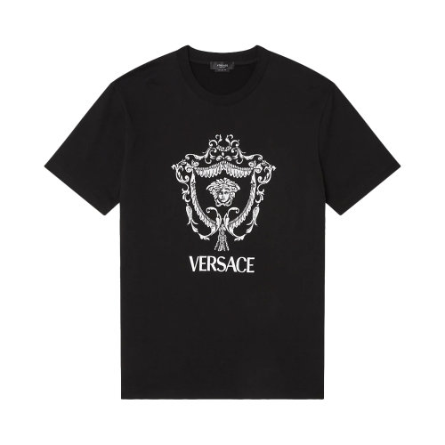VERSACE/范思哲 男士黑色棉質刺繡美杜莎裝飾圓領短袖上衣T恤 1005684-1A03990-1B000