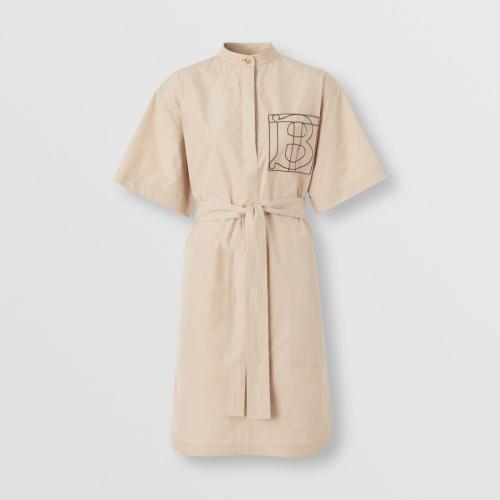 BURBERRY 22年秋冬 女士 專屬標識裝飾棉質系腰襯衫式連衣裙 80546921
