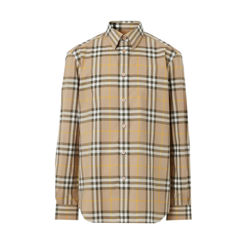 BURBERRY/博柏利 22年秋冬新款 男士松露色棉質格紋經典剪裁尖領長袖襯衫80554921