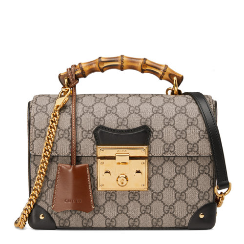 GUCCI/古馳 20 Padlock系列GG帆布小號竹節手提單肩包 6032219U8YG9861