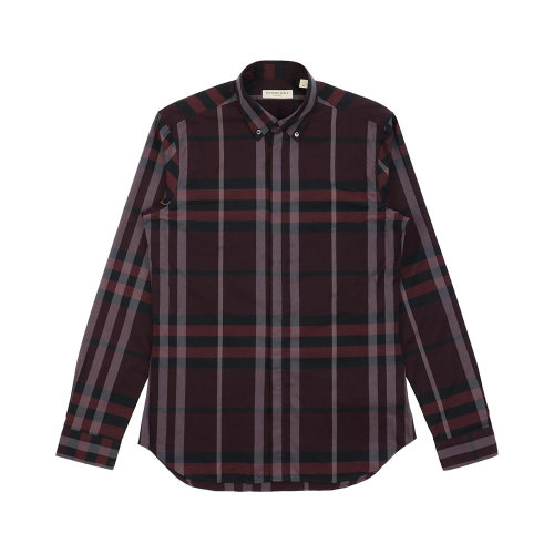 BURBERRY/博柏利 男士紫紅色棉質(zhì)經(jīng)典格紋長袖襯衫  3944130
