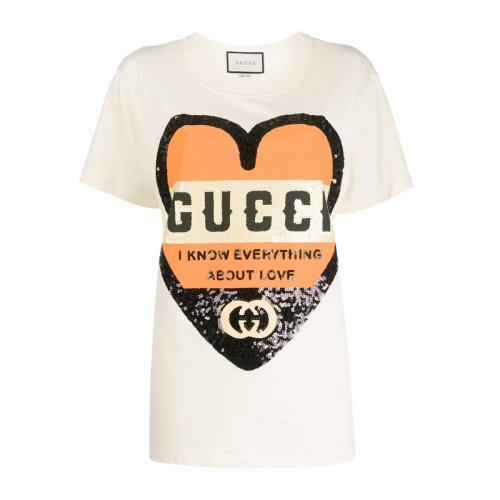 GUCCI/古馳 女士白色印花圖案圓領T恤 492347-XJB72-9756（99新未使用）