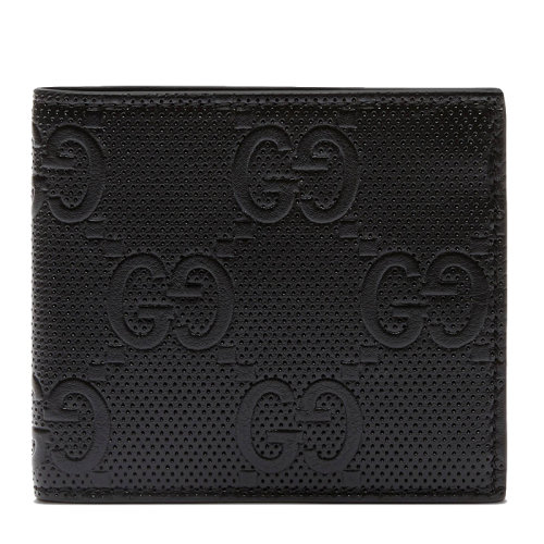 GUCCI/古馳   男士黑色皮革雙G圖案壓花零錢包對折短款錢包6255551W3AN1000