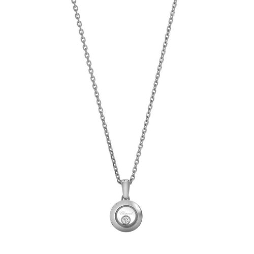 Chopard/蕭邦 經典HAPPY DIAMONDS系列 18K金白金藍寶石水晶隔片鑲嵌獨鉆項鏈 79A017-1001