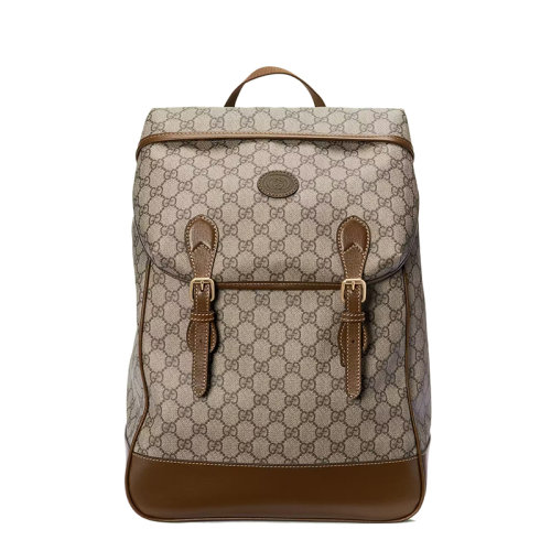 GUCCI/古馳 22春夏新款 男女同款經典老花帆布棕色皮革滾邊翻蓋搭扣開合雙肩包背包69601397S9G8405