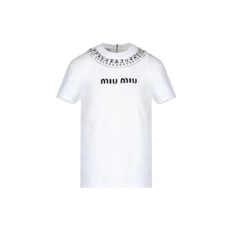  Miu Miu/繆繆 女士白色棉質短袖T恤 MJN329 1Z3K F0009 PLFSX
