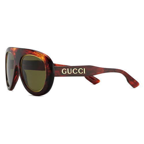 GUCCI/古馳 22年春夏新款 男士純卡其綠色鏡片光澤感玳瑁色醋纖鏡框領航員太陽眼鏡墨鏡691373J07406030