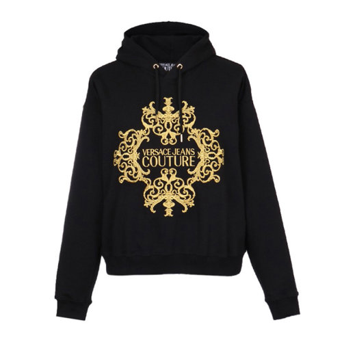 VERSACE JEANS/范思哲牛仔 男士黑色棉質(zhì)金色字母徽標(biāo)刺繡裝飾長袖上衣衛(wèi)衣連帽衫運(yùn)動(dòng)衫套頭衫 B7GUA711-36604-Y6A
