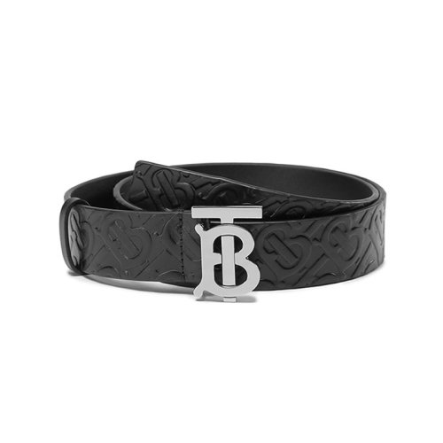 BURBERRY/博柏利【22秋冬新款】男款牛皮革TB專屬標識搭扣板扣式皮帶腰帶3.5cm黑色老花圖案80465651