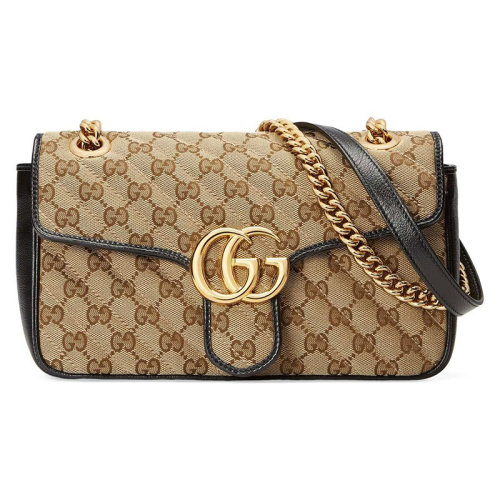 GUCCI/古馳  古琦 女包 雙G 女士時尚烏木色翻蓋單肩包 443497 HVKEG 9772