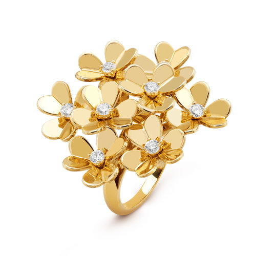 Van Cleef & Arpels/梵克雅寶 經典Frivole系列 18k金黃金鑲嵌鉆石8個三瓣花朵組成戒指指環VCARB67700