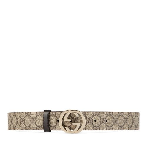 GUCCI/古馳   經典款女士米色帆布金色雙G扣腰帶 370543 KGDHG 9643