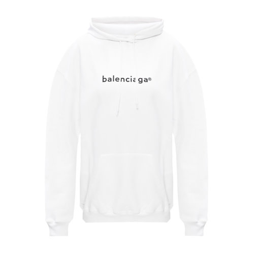 Balenciaga/巴黎世家  女士白色棉質(zhì)字母徽標(biāo)印花抽繩兜帽羅紋邊緣長袖上衣連帽衛(wèi)衣套頭衫 578135-TIV55-9040