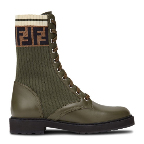 Fendi/芬迪 女士拼色織物配皮經(jīng)典雙F字母徽標(biāo)提花裝飾馬丁靴短筒靴短靴踝靴女靴 8T6780-A3H4 多色可選