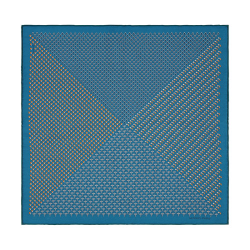 HERMES/愛馬仕 22年早春新款 45 Flying系列 男士牛仔藍(lán)/橙色/天藍(lán)真絲方巾口袋巾H806250T14