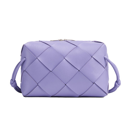 Bottega Veneta/葆蝶家 22新款 女士小號紫色羔羊皮編織圖案金色飾面拉鏈開合單肩相機包709417VCQC24214