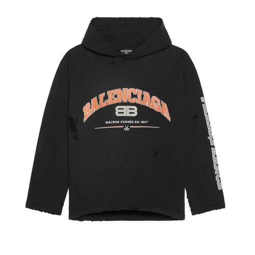 Balenciaga/巴黎世家 22年早春新款 女士黑色棉質短款連帽衛衣670946TLVJ30107