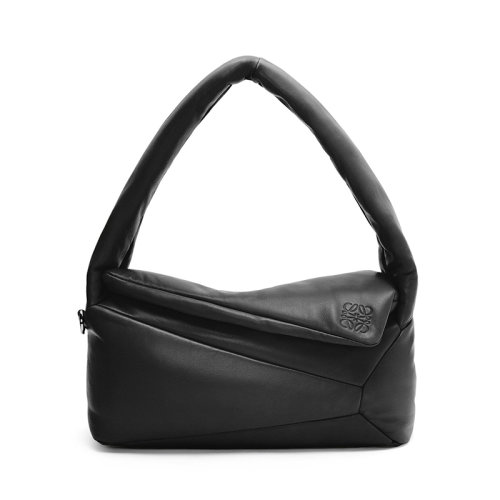 LOEWE/羅意威 22秋冬新款 Puffer Puzzle Hobo系列 女士黑色納帕小羊皮幾何線條拉鏈開合肩背手提包A510J67X13-1100