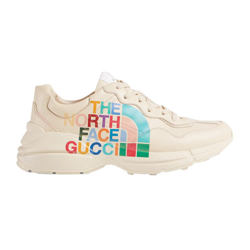 GUCCI/古馳 The North Face x Gucci系列 男士象牙色皮革飾有彩色LOGO印花備用鞋帶低跟運(yùn)動(dòng)鞋?685641DRW009522