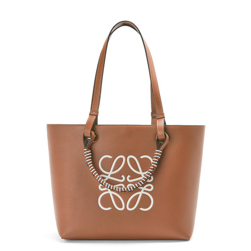 LOEWE/羅意威 20  Anagram Tote系列 女士小號棕褐/柔白色小牛皮徽標印花單肩手提托特包0010594083