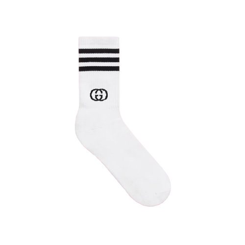 GUCCI/古馳 22年秋冬新款 adidas聯名系列 女士白色/黑色混紡毛圈棉布中筒襪?6918684G2939060