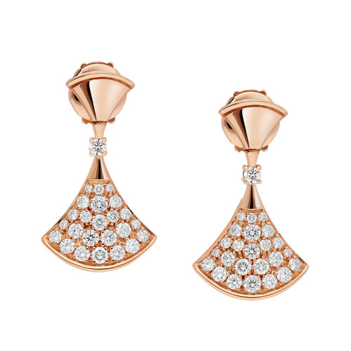 BVLGARI/寶格麗 經典DIVAS'DREAM系列 18K金玫瑰金鑲嵌鉆石扇子耳環 351054