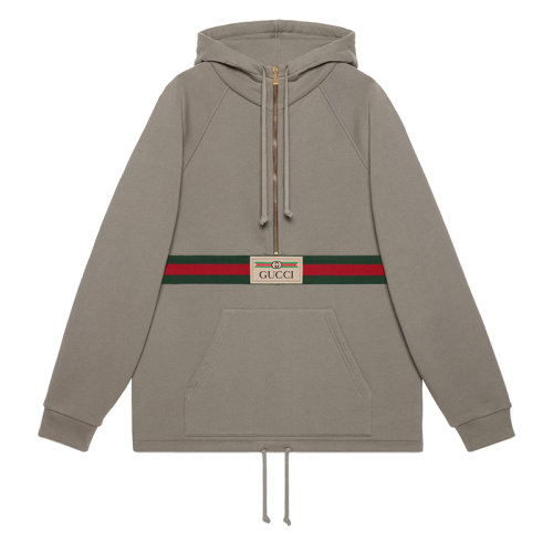 GUCCI/古馳      女士灰色重磅毛氈針織棉復古標識織帶衛衣644656XJC3W1030
