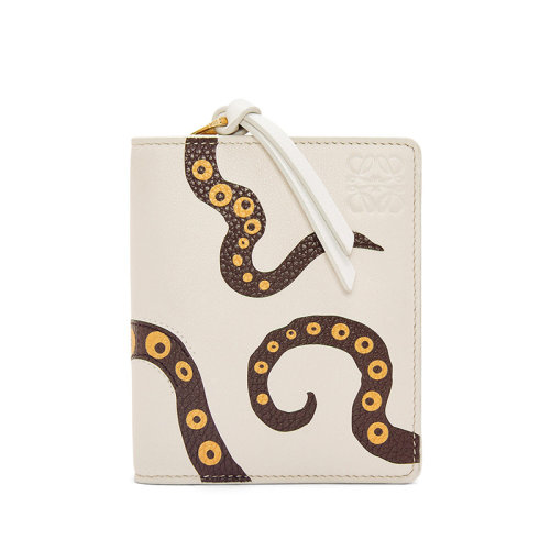 LOEWE/羅意威 23春夏新款 Octopus系列 女士軟白小牛皮雙折章魚圖案拉鏈開合錢包C643Z41X16-1950