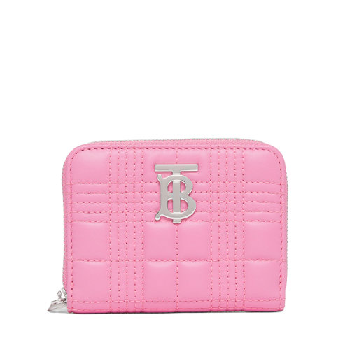 BURBERRY/博柏利 22春夏新款Lola系列 女士粉色絎縫羊皮革TB專屬標識裝飾拉鏈錢包80492901