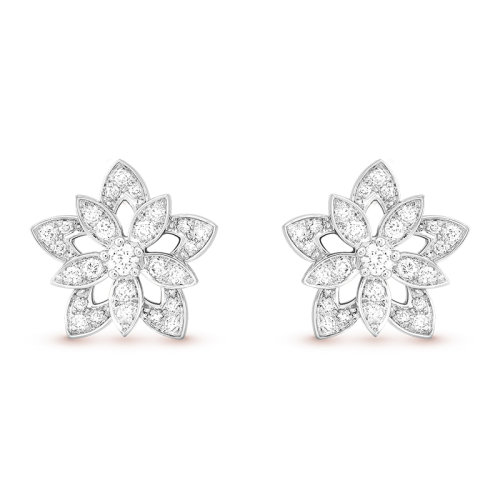 Van Cleef & Arpels/梵克雅寶 經典Lotus系列 18k金白金鑲鉆滿鉆蓮花鏤空迷你耳釘VCARP0ZV00