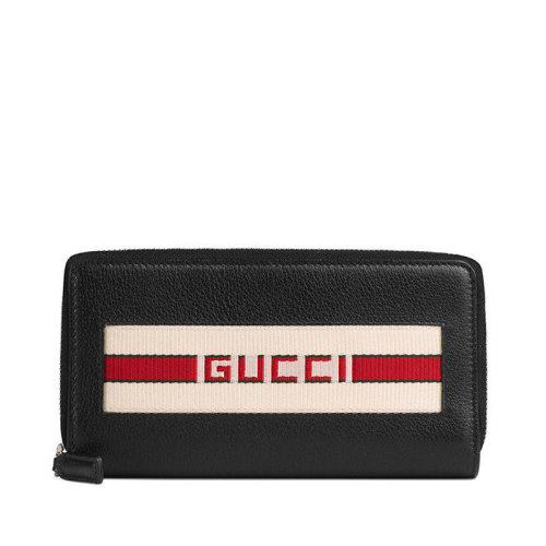 GUCCI/古馳 男包 紅白條紋 品牌字母LOGO 男士黑色長(zhǎng)褲拉鏈錢(qián)包 459138CWGRN1094