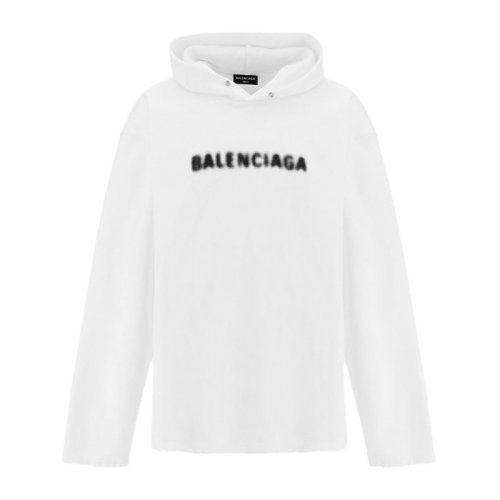 Balenciaga/巴黎世家 男士白色棉質模糊字母徽標印花裝飾破洞下擺落肩衛衣上衣連帽衫運動衫 661711-TKVD6-9040