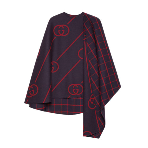 GUCCI/古馳 女士藍色羊毛GG印花圓領披肩斗篷 569213-ZABXV-4668