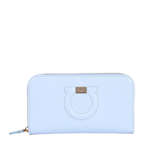 Salvatore Ferragamo/菲拉格慕 女士淡藍色拉鏈裝飾長款錢包 22-C843-683644（99新未使用）